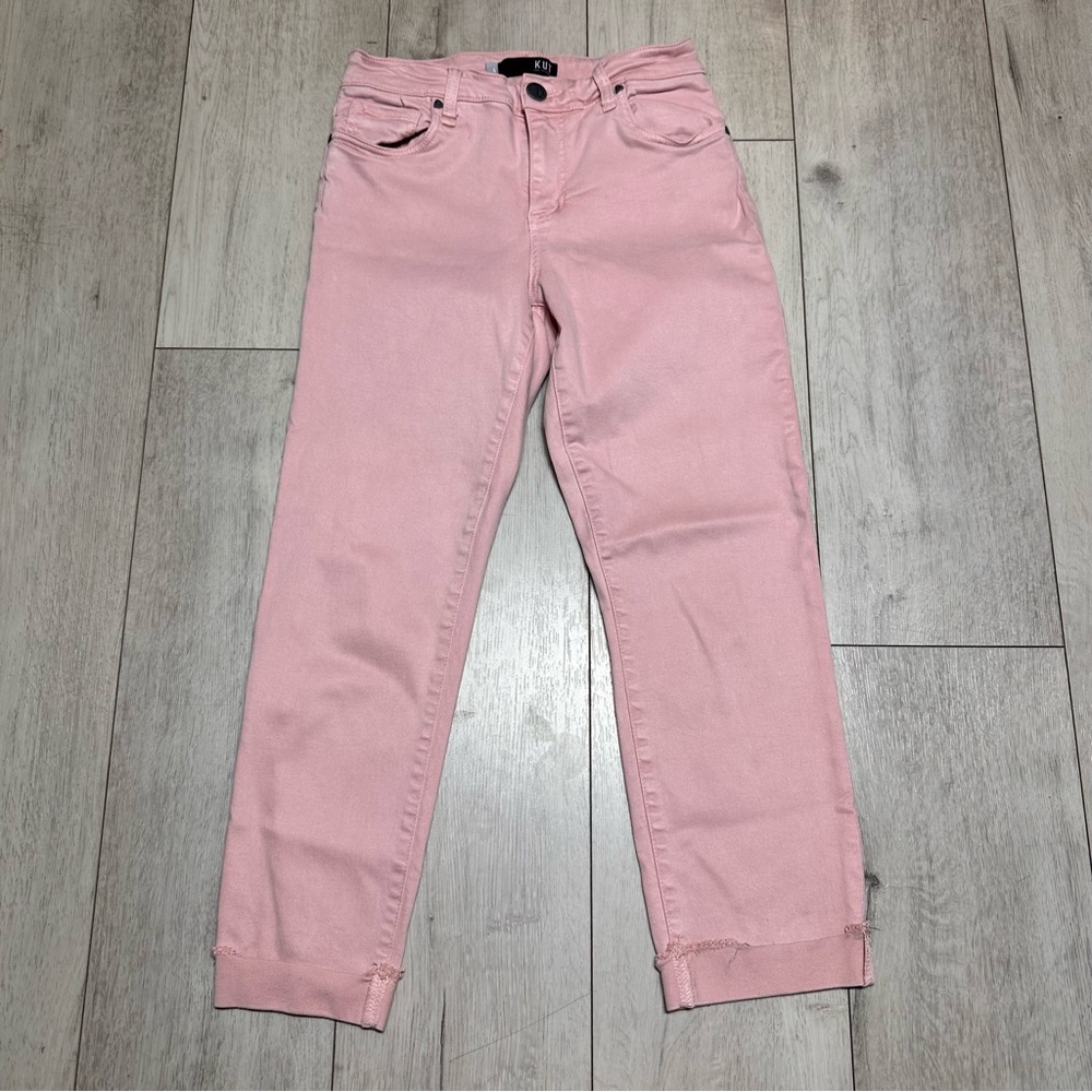 KUT from the Kloth Pink Straight Leg Jeans Women’s Size 6 Raw Hem Cropped